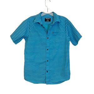 Hurley Boys Blue Striped Short Sleeve Button Up Shirt